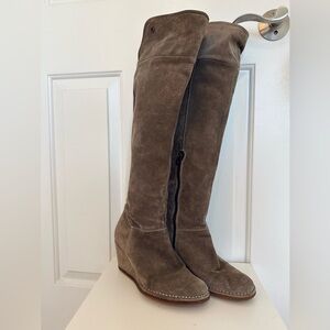 Pedro Mialles Taupe brown Suede over the knee leather boots. Size 9.